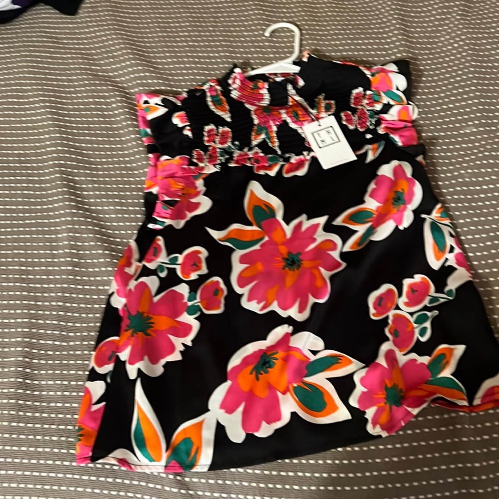 THML NWT black pink orange silky top - spring 2023